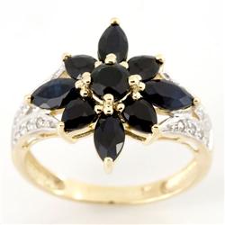 2.81Ct Black Sapphire & 16 Diamond 9K Gold Ring (JEW-9102X)