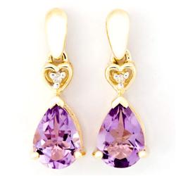 1.42Ct Natural Amethyst & Diamond 9K Gold Earrings (JEW-9178X)