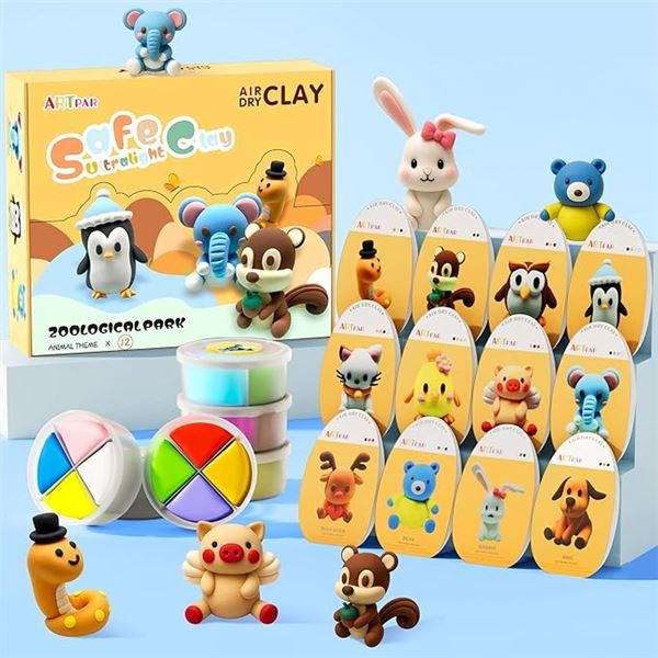 ArtPar 12-Animal Air Dry Clay Creative Art Kit - Create 12 Different Animals - New Sealed!