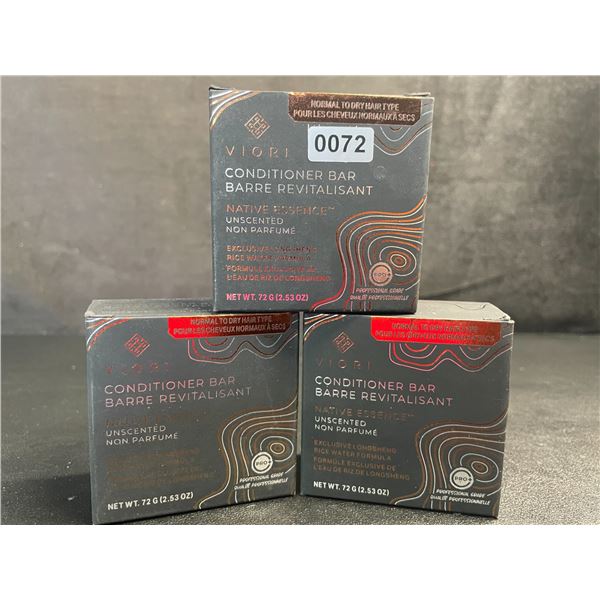 Lot of 3 Viori Native Essence Premium Hair Conditioner Bars with Rice Water - Unscented (72g) - New