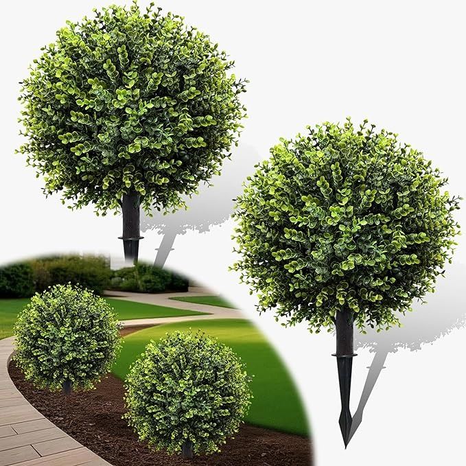 Box 2 Artificial Topiary Ball Trees/Decorative Bush Plants with Lawn ...