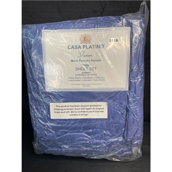Casa Platino 3PC Premium Twin Size Micro Flannel Sheet Set - Blue - Brand New!