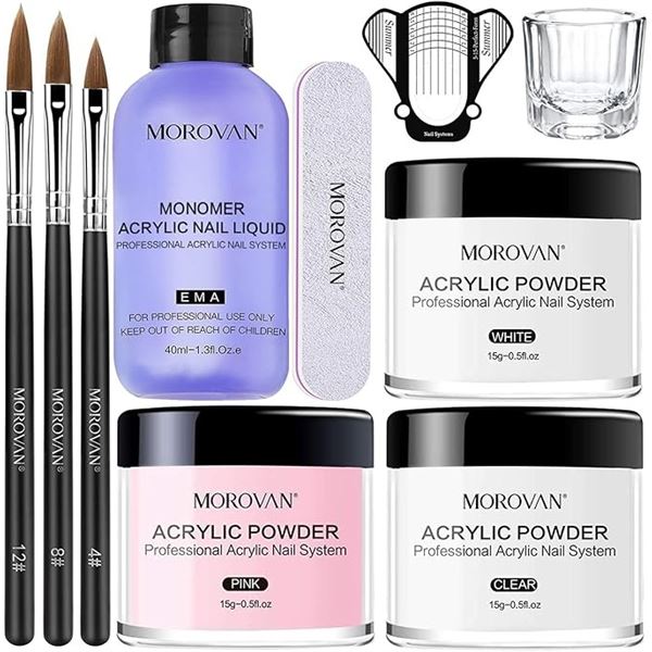 Morovan 3 Color Acrylic Nail Powder Kit/Professional Nail Kit for DIY Acrylic Nails - New Sealed