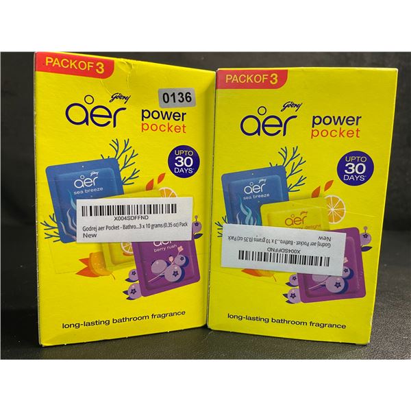 2 Boxes of Godrej Aer Power Pocket Bathroom Fragrances (3 Scents/Packs Per Box) - New