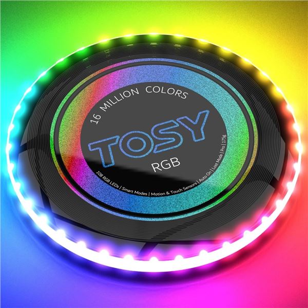 TOSY Flying Disc RGB Light-Up Frisbee - 16 Million Colors/Super Bright Rechargeable Frisbee - New
