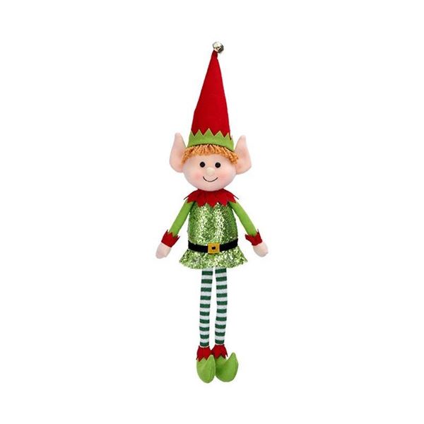 Christmas Elf Stuffed Ornament (25" Long) Tabletop/Fireplace Xmas Elf Decoration - New