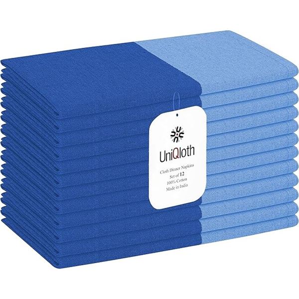 Set of 12PC UniQloth Cloth Dinner Napkins (Large 18" x 18" Size) Dark Blue - New