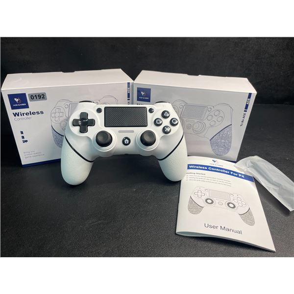 Lot of 2 Ace Gamer Wireless Controllers for PS4/PC Gaming - White - USB-C Rechargeable - New!