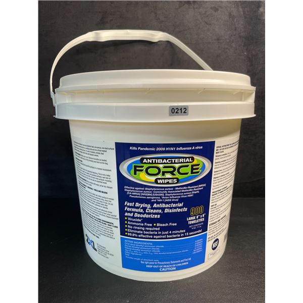 Bucket of 900 Antibacterial Force Wipes; Fast-Drying (Large 8" x 6" Wipe Size) Cleans/Disinfects New
