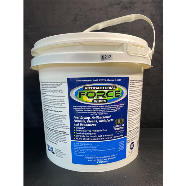Bucket of 900 Antibacterial Force Wipes; Fast-Drying (Large 8" x 6" Wipe Size) Cleans/Disinfects New