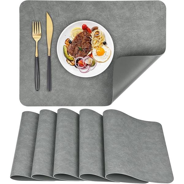 Set of 6 Aplker Faux Leather Placemats/Table Mats (15.8" x 11.8") Heat Resistant/Dual Sided - New