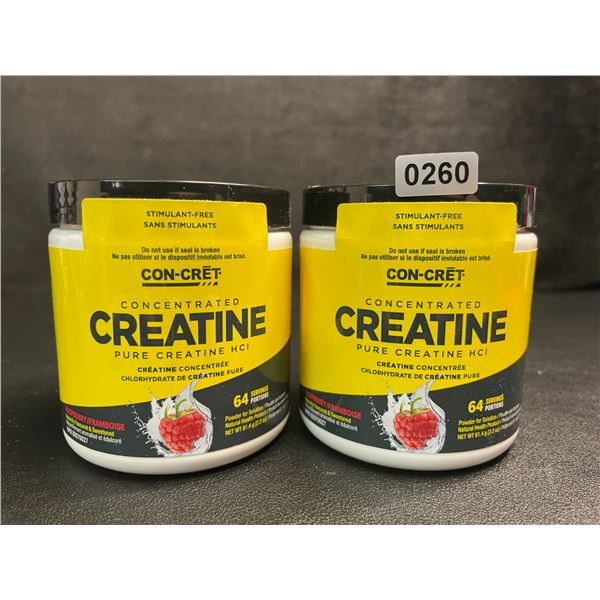Lot of 2 Con-Cret Concentrated Creatine HCI Powder/Workout Supplement (61.4g) Raspberry Flavor - New