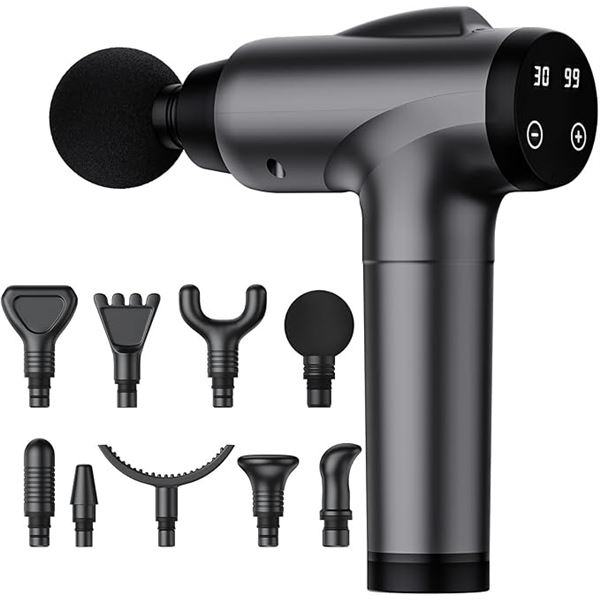 Handheld Deep-Tissue Massage Gun with 9 Attachments & 30 Speeds - New in Box