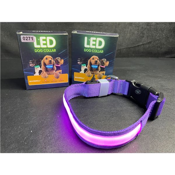 2 Masbrill LED Light-Up Dog Collars - Rechargeable/Rainproof Super-Bright Design (Size S - Purple)
