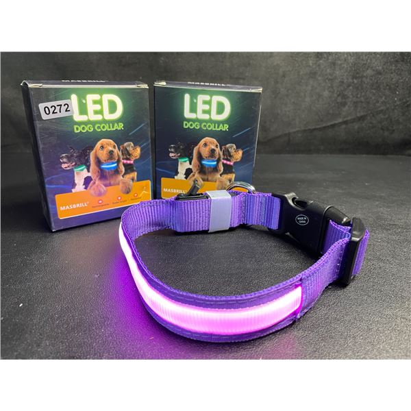 2 Masbrill LED Light-Up Dog Collars - Rechargeable/Rainproof Super-Bright Design (Size S - Purple)