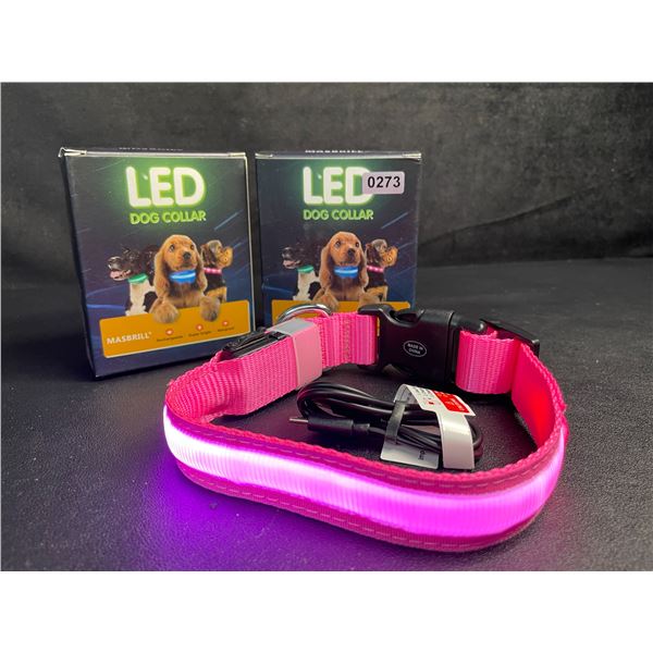 2 Masbrill LED Light-Up Dog Collars - Rechargeable/Rainproof Super-Bright Design (Size S - Pink)