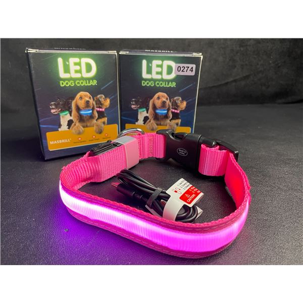 2 Masbrill LED Light-Up Dog Collars - Rechargeable/Rainproof Super-Bright Design (Size S - Pink)