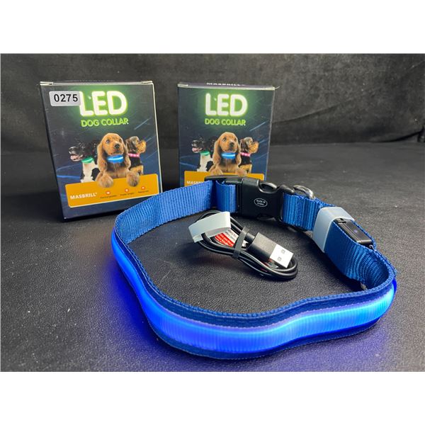 2 Masbrill LED Light-Up Dog Collars - Rechargeable/Rainproof Super-Bright Design (Size M - Blue)