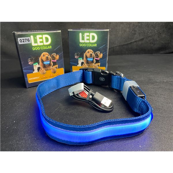 2 Masbrill LED Light-Up Dog Collars - Rechargeable/Rainproof Super-Bright Design (Size M - Blue)