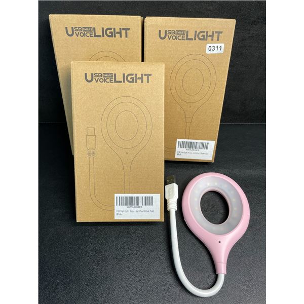 Lot of 3 USB Smart Voice-Activated Lights - Pink - New