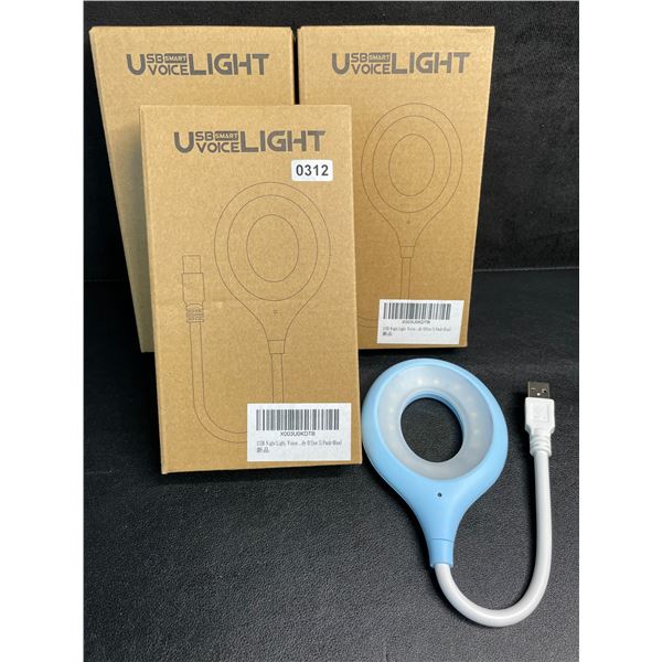 Lot of 3 USB Smart Voice-Activated Lights - Blue - New
