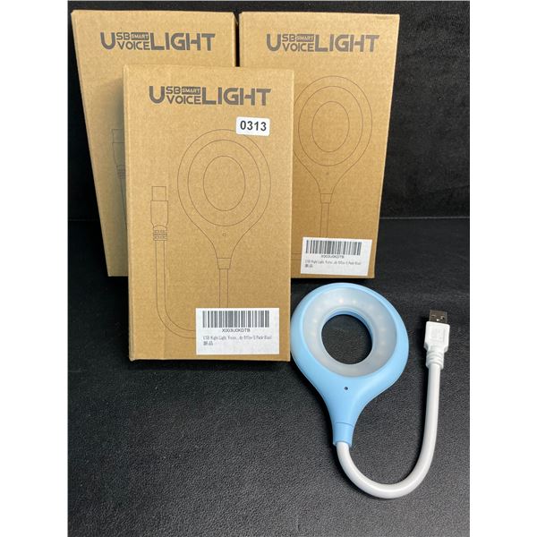 Lot of 3 USB Smart Voice-Activated Lights - Blue - New