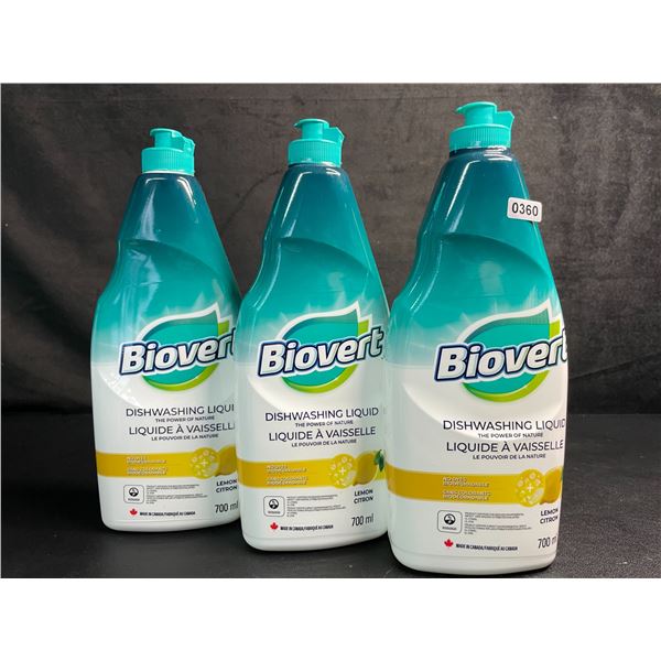 3 Bottles of Biovert Dishwashing Liquid (700ml) Lemon - New