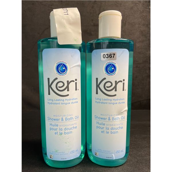 Lot of 2 Keri Moisturizing Shower & Bath Oils (450ml) Softly Scented/Long-Lasting Hydration - New
