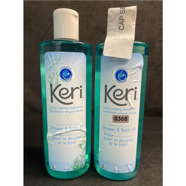 Lot of 2 Keri Moisturizing Shower & Bath Oils (450ml) Softly Scented/Long-Lasting Hydration - New