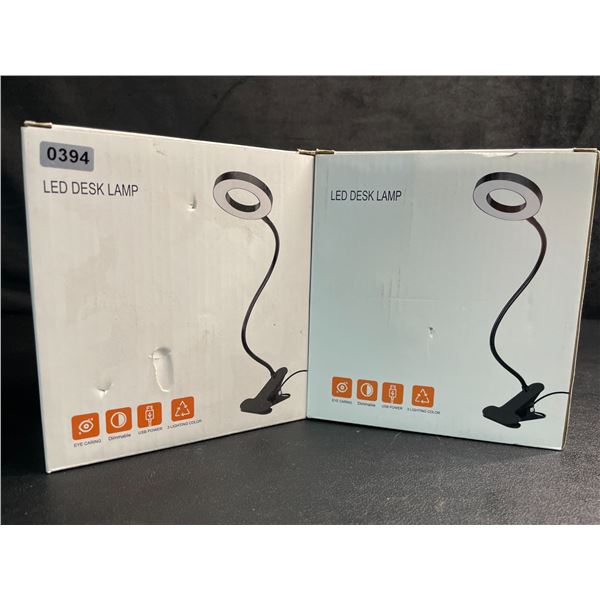 Lot of 2 LED Gooseneck/Flexible Desk Lamps; Clamp-On Design - USB-Powered - New