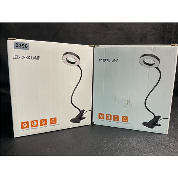 Lot of 2 LED Gooseneck/Flexible Desk Lamps; Clamp-On Design - USB-Powered - New
