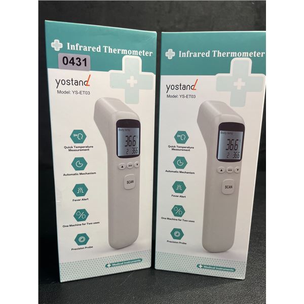 Lot of 2 Infrared Thermometers; Non-Contact Forehead Thermometers (Model: YS-ET03) - New