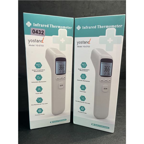 Lot of 2 Infrared Thermometers; Non-Contact Forehead Thermometers (Model: YS-ET03) - New