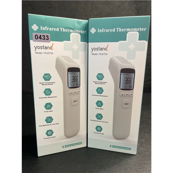 Lot of 2 Infrared Thermometers; Non-Contact Forehead Thermometers (Model: YS-ET03) - New