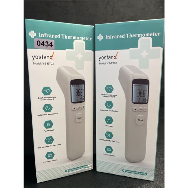 Lot of 2 Infrared Thermometers; Non-Contact Forehead Thermometers (Model: YS-ET03) - New