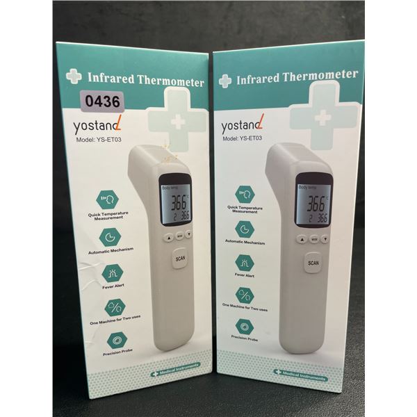 Lot of 2 Infrared Thermometers; Non-Contact Forehead Thermometers (Model: YS-ET03) - New