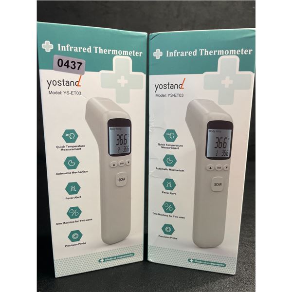 Lot of 2 Infrared Thermometers; Non-Contact Forehead Thermometers (Model: YS-ET03) - New