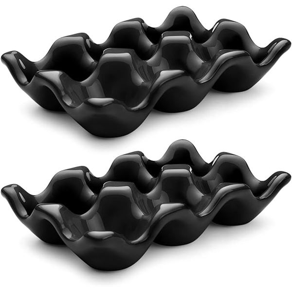 3 Boxes of Porcelain Egg Crates (2 Per Box/6 Total) 6-Capacity Ceramic Egg Trays - Black - New