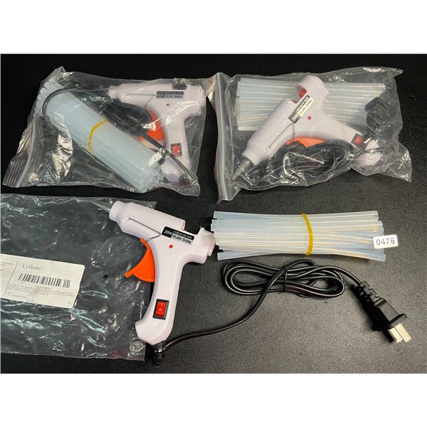 Lot of 3 Mini Hot Glue Guns (20W) with Glue Sticks - Multi-Purpose Glue Guns - New