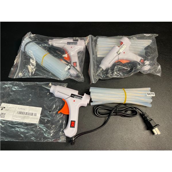 Lot of 3 Mini Hot Glue Guns (20W) with Glue Sticks - Multi-Purpose Glue Guns - New