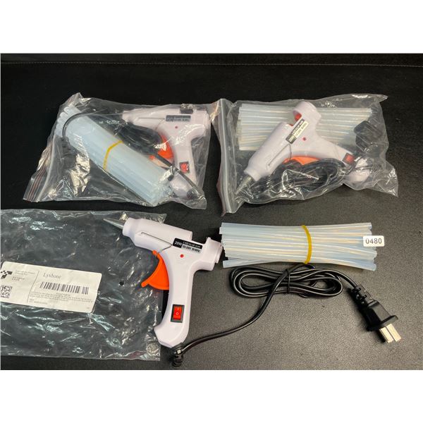 Lot of 3 Mini Hot Glue Guns (20W) with Glue Sticks - Multi-Purpose Glue Guns - New