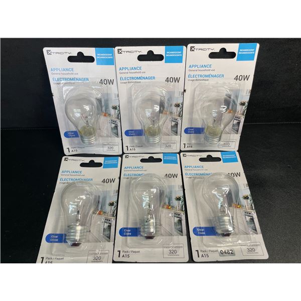 Lot of 6 Xtricity 40W Incandescent A15 Light Bulbs - Clear - E26 Base - New