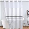 Image 1 : Lot of 2 White/Grey Boho Fabric Shower Curtains with Snap-In Removable Liner for Bathrooms - New