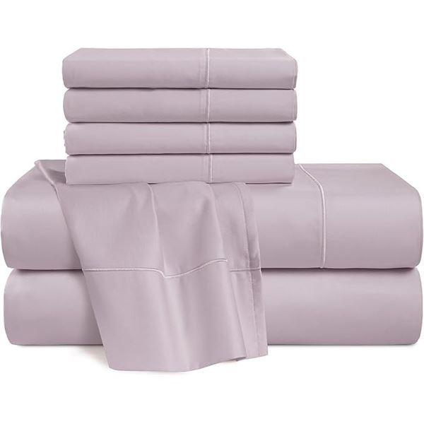 Casa Platino 100% Egyptian Cotton 6PC Queen Size Bed Sheet Set; 800 Thread Count - Grey Lavender NEW
