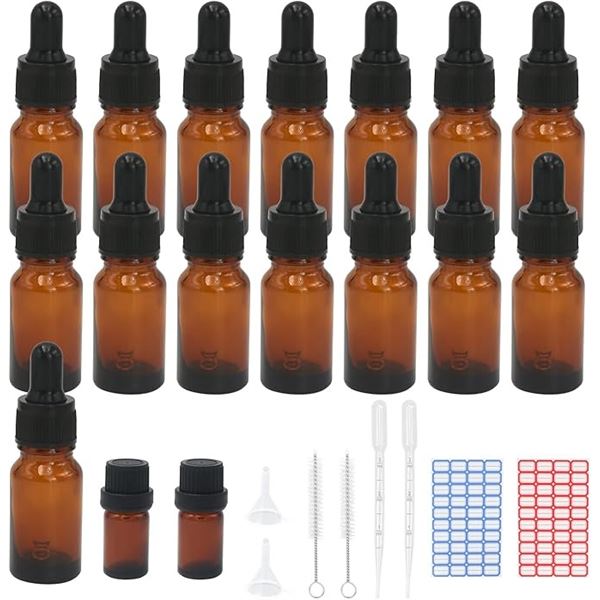 3 Boxes (15PCS Each) Amber Glass Bottles with Droppers - 10ml - (45PCS Total) - New