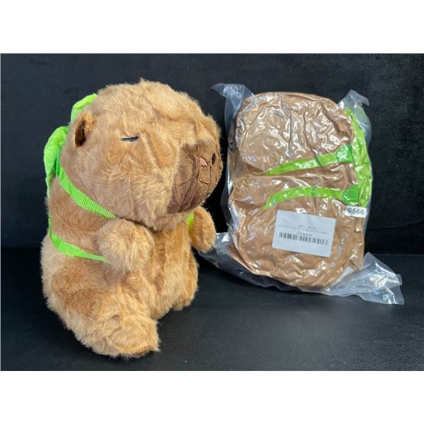 Lot of 2 Cute Capybara Plush Toys with Turtle Backpack (8" Size) - New Sealed