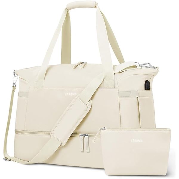XL Gym Bag for Women/Travel Overnight Duffel Bag with USB Charging Port (Cream Colour) New