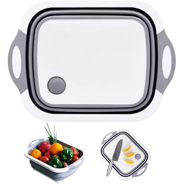 Lot of 2 Collapsible Multi-Function Cutting Boards with Built-In Strainer/Basket Function - New