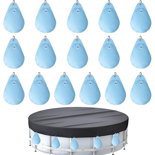 16-Pack of Pool Cover Weights with Hooks - Leakpoof PVC Pool Water Bags - New