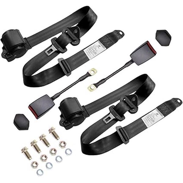 Set of 2 Universal 3pt Adjustable Retractable Lap Belts/Seat Belts - Brand New